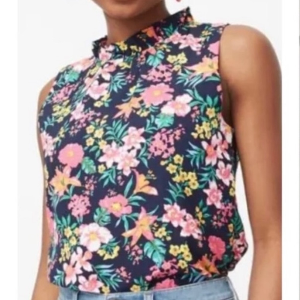 J. Crew floral ruffle neck, sleeveless blouse XXSP